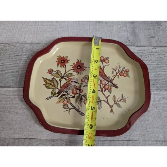 Vintage Metal Serving Tray With Bird & Floral Design - Picture 3 of 4
